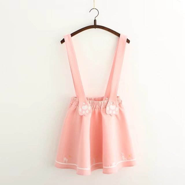 Cute Cartoon Sweet Cat Dog Paw Embroidery Skater Skirt Strap Suspenders Mini Skirt E-Girl Kawaii Korean Japanese Harajuku Streetwear