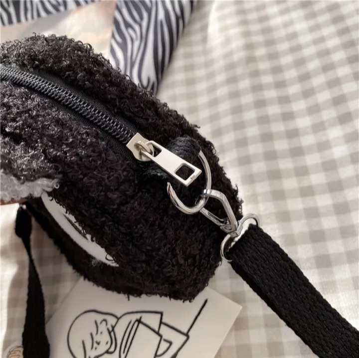 Cute 3D Black Cat Japanese Anime Cartoon Plush Shoulder Bag