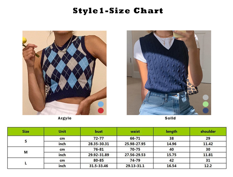 Vintage Plaid V Neck Sleeveless Sweater Vest Knit Crop Top Preppy Causal Pullover E-Girl Kawaii Korean Japanese Harajuku Streetwear