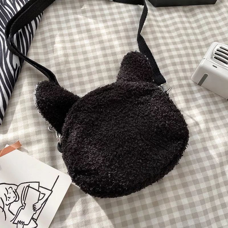 Cute 3D Black Cat Japanese Anime Cartoon Plush Shoulder Bag