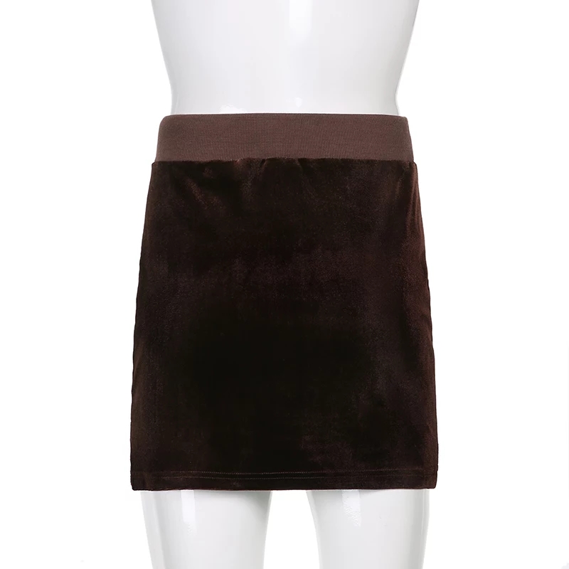 Cute Sexy Brown Rhinestone Crystal Heart Velvet Slit Low Waisted Mini Skirt Bottoms Aesthetic Casual Summer E-Girl Kawaii Korean Japanese Harajuku
