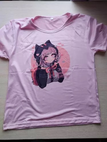 Cute Cat Anime Girl Cartoon Print Oversized Loose Short Sleeve Shirt Tee T-shirt Summer Casual E-Girl Kawaii Korean Japanese Harajuku Streetwear
