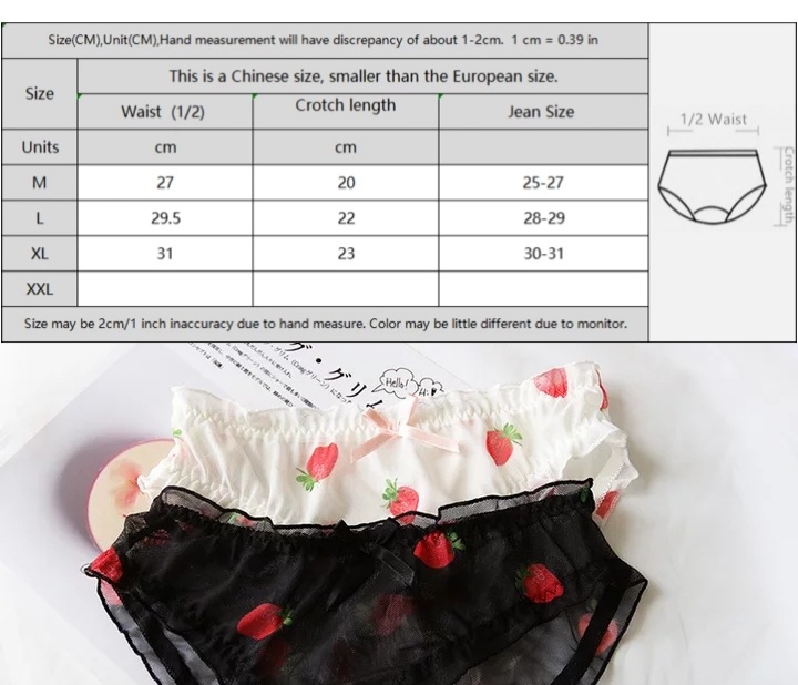 Cute Strawberry Print Ruffles Lace Brief Underwear Panties Lingerie Aesthetic Casual Summer E-Girl Kawaii Korean Japanese Harajuku