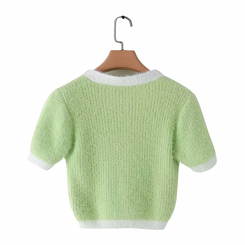 Cute Vintage Sweater Cardigan Knit Crop Top Short Sleeve Shirt Tee T-shirt E-Girl Kawaii Korean Japanese Harajuku Chinese Retro Streetwear Aesthetic