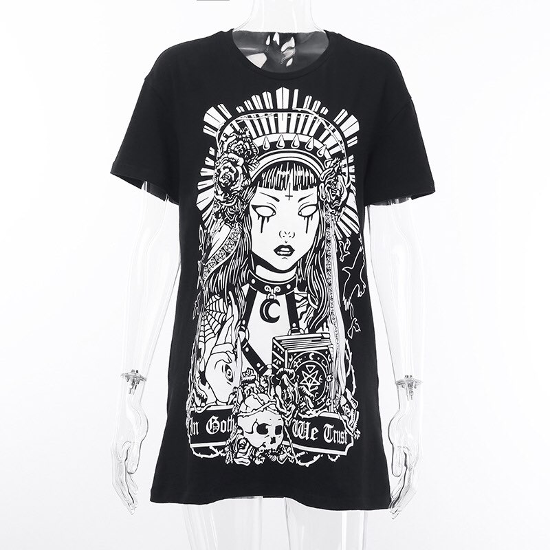 Cute Black Witch Anime Girl Cartoon Print Hoodie Sweater Sweatshirt Pullover Shirt Goth Punk E-Girl Kawaii Korean Japanese Harajuku Streetwear