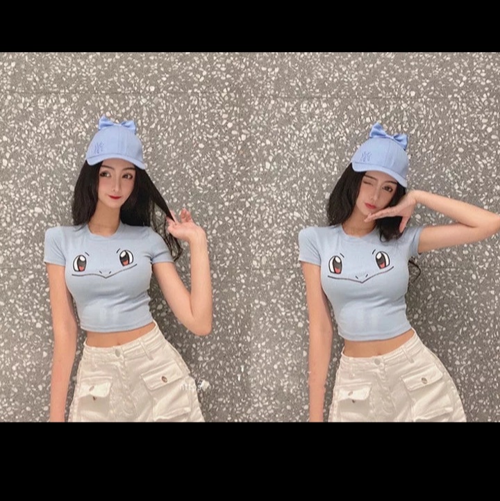 Cute Sexy Pikachu Anime Cartoon Graphic Print Crop Top Short Sleeve Shirt Aesthetic Casual E-Girl Kawaii Korean Japanese Harajuku