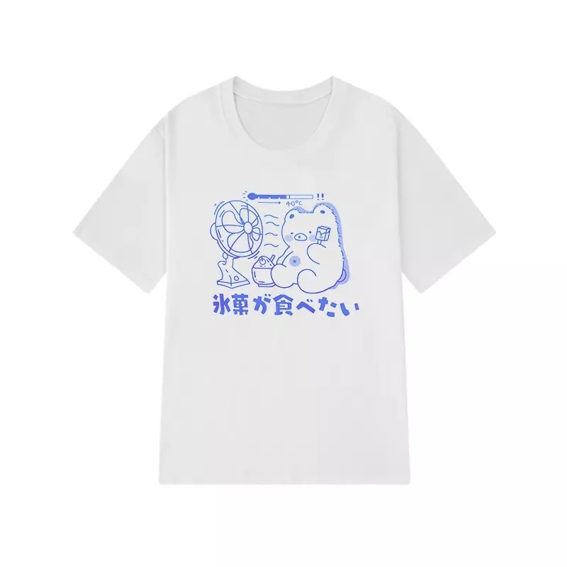 Sweet Bear Anime Cartoon Print Loose Short Sleeve T-shirt Top Summer Causal Goth Punk E-Girl Kawaii Korean Japanese Harajuku Streetwear