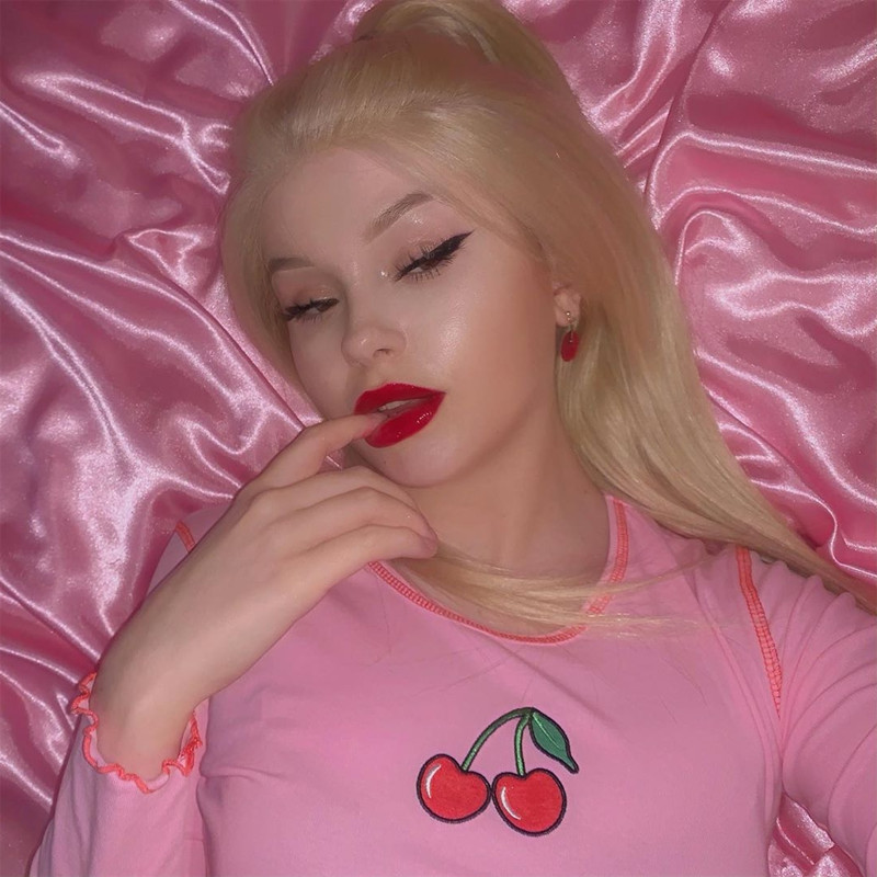 Cute Pink Cherry Fruit Embroidery Crop Top Long Sleeve Shirt T-shirt Causal Tee Summer E-Girl Kawaii Korean Japanese Harajuku Streetwear