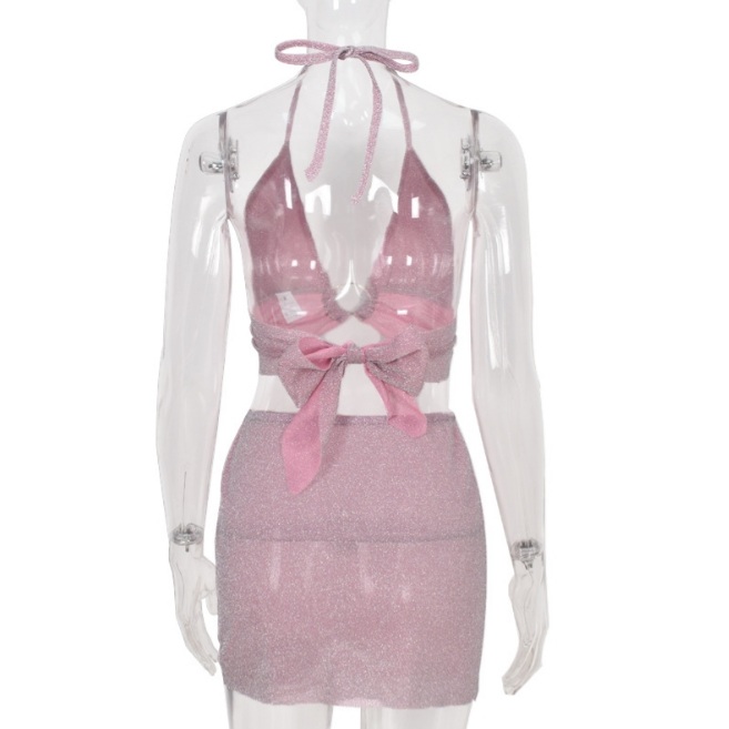 Cute Sexy Glitter Camisole + High Waist Mini Skirt Suit Backless Summer Aesthetic Casual E-Girl Kawaii Korean Japanese Harajuku