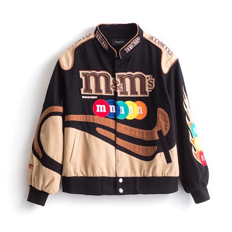 Cute Chocolate Embroidery Patch Retro Oversize Vintage Racer Jackets Long Sleeve Pullover Aesthetic Casual E-Girl Kawaii Korean Japanese Harajuku