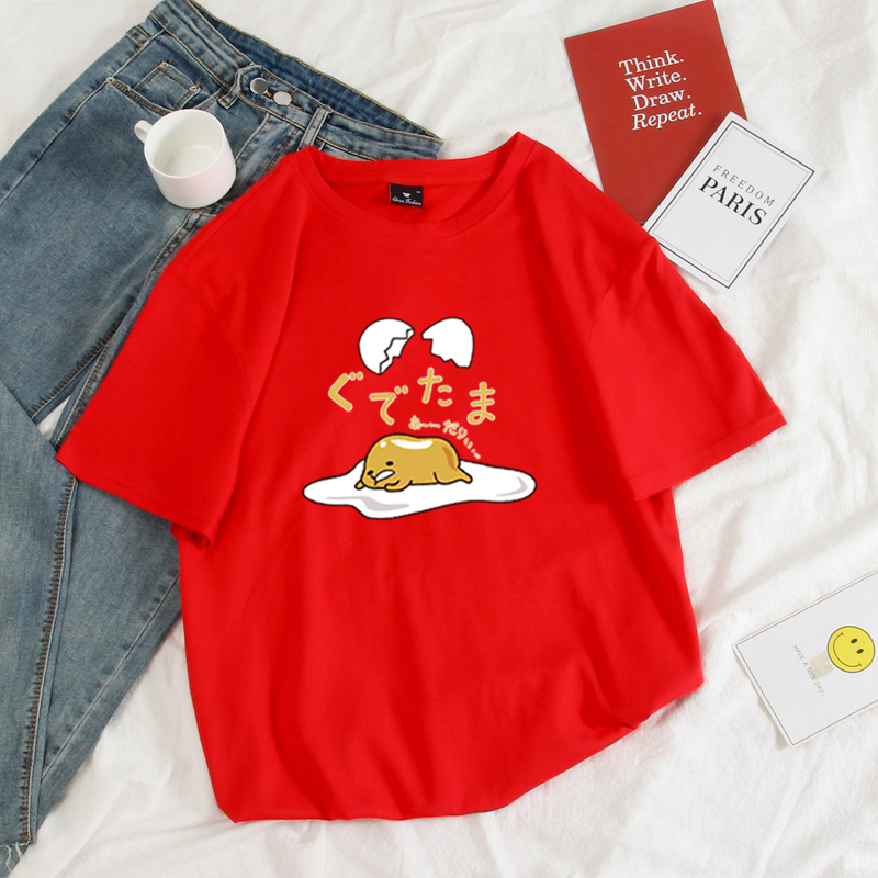 Funny Lazy Egg Cartoon Anime Print Casual Summer Loose Short Sleeve Tee Shirt T-shirt Top E-Girl Kawaii Korean Japanese Harajuku Streetwear