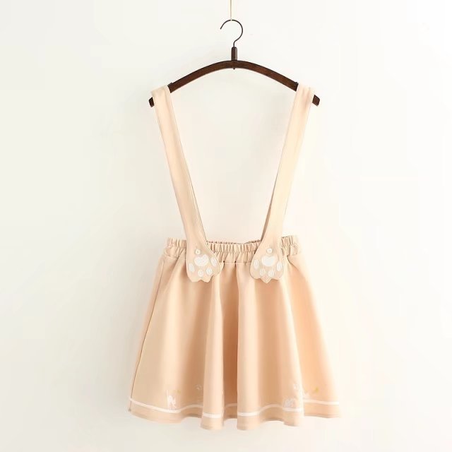 Cute Cartoon Sweet Cat Dog Paw Embroidery Skater Skirt Strap Suspenders Mini Skirt E-Girl Kawaii Korean Japanese Harajuku Streetwear