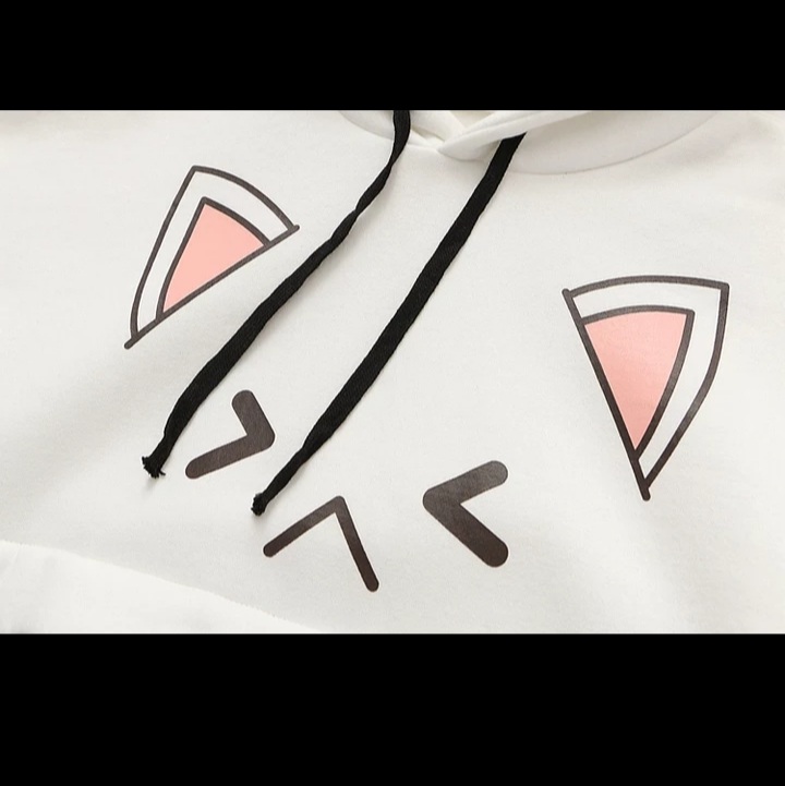 Cute Cat Kitten Ear Cartoon Print Funny Hoodie Long Sleeve Pullover Sweatshirt Aesthetic Casual E-Girl Kawaii Korean Japanese Harajuku