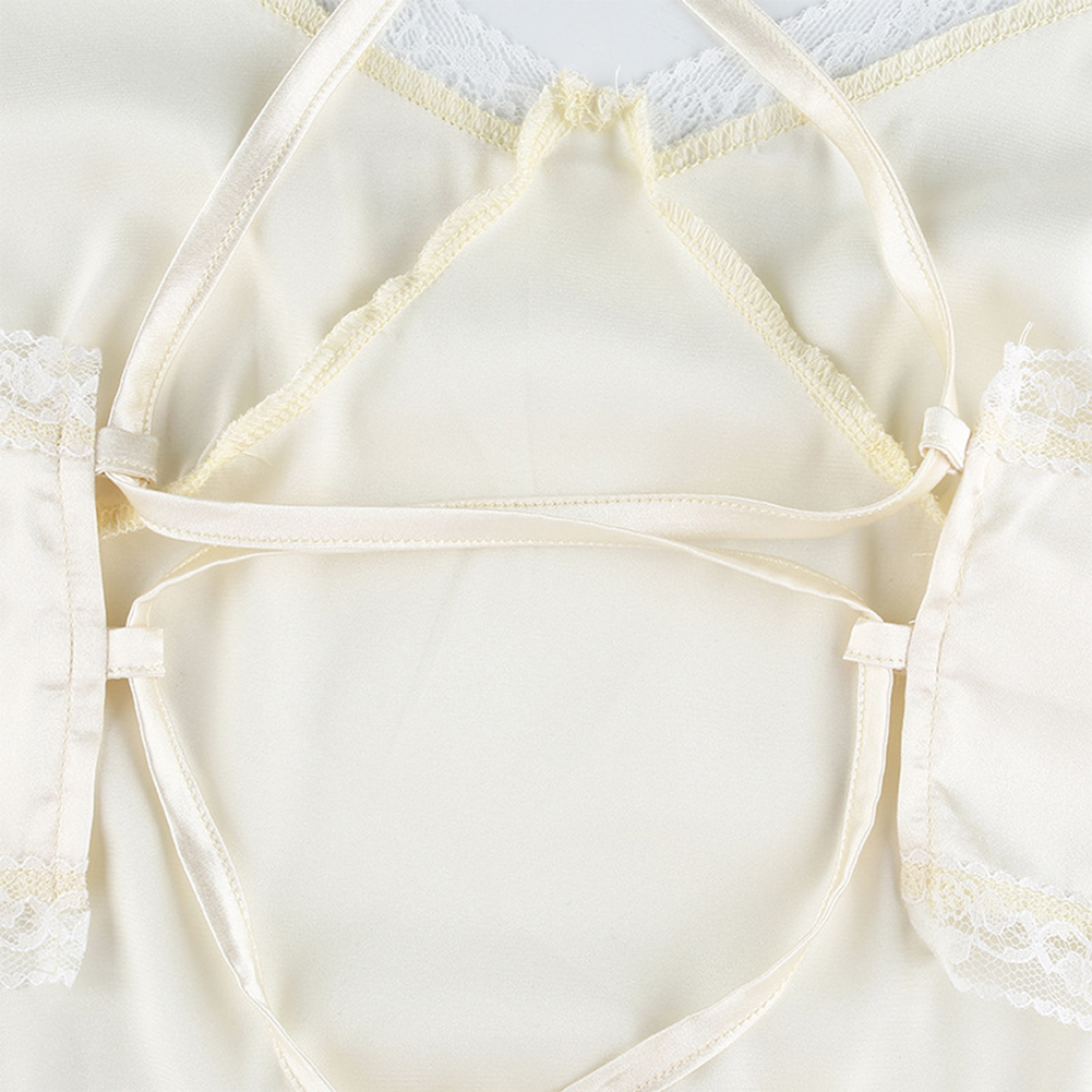 Sexy Bandage Lace Trim Sweet Satin V Neck Crop Top Camisole Spaghetti Strap Backless Shirt E-Girl Kawaii Korean Japanese Harajuku Streetwear