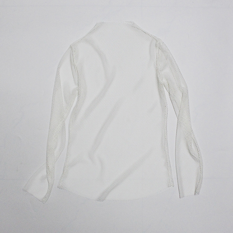 Cute Sexy Transparent Fishnet Mesh Lace Top Long Sleeve Shirt Tee T-shirt E-Girl Kawaii Korean Japanese Harajuku Chinese Retro Streetwear Aesthetic