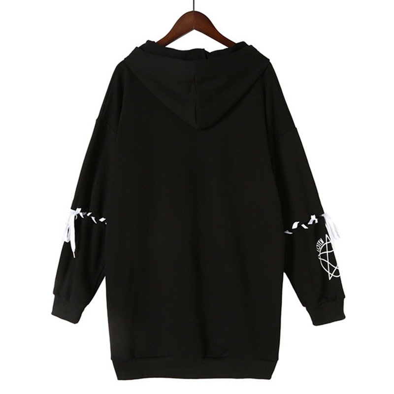 Cute Rabbit Evil Pentagon Lace Up Long Sleeve Hoodie Oversize Sweater Sweatshirt Pullover Jumper E-Girl Kawaii Korean Japanese Harajuku Streetwear