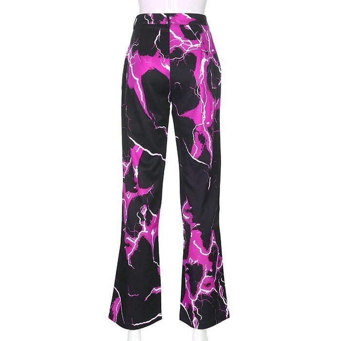 Cute Retro Vintage 90s Funky Lightning High Waisted Cargo Trousers Pants Colorful Print Aesthetic E-Girl Kawaii Korean Japanese Harajuku Streetwear