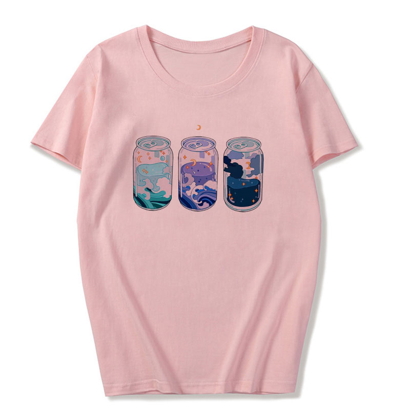Cute Pink Milkshakes Drink Summer Pastel Print Short Sleeve Shirt Tee T-shirt E-Girl Kawaii Korean Japanese Harajuku Retro Streetwear Aesthetic