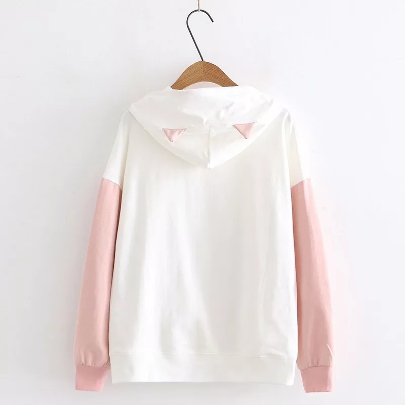 Cute Sweet Pastel Pink Cat Fish Print Soft Long Sleeve Hoodie Sweatshirt Pullover Aesthetic Casual E-Girl Kawaii Korean Japanese Harajuku