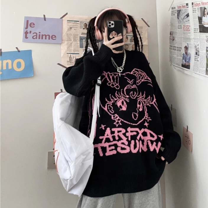 Cute Japanese Anime Girl Knit Long Sleeve Pullover