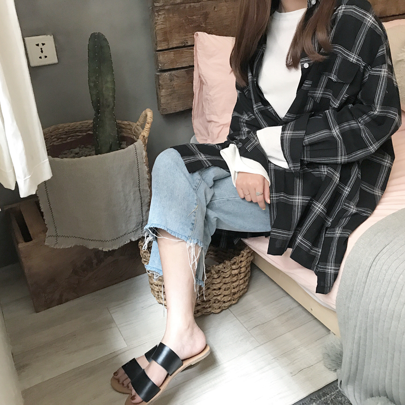 Cute Casual Plaid Flannel Loose Oversized Long Sleeve Shirt Top Boyfriend Baggy E-Girl Kawaii Korean Japanese Harajuku Retro Streetwear