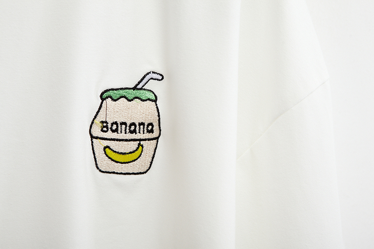 Cute Summer Banana Milk Drink Embroidery Yellow White Casual Short Sleeve Tee Shirt T-shirt Top E-Girl Kawaii Korean Japanese Harajuku Streetwear