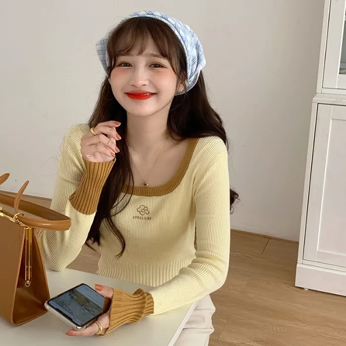 Cute Vintage Flower Embroidery Long Sleeve Shirt Sweater Jumper Aesthetic Casual Summer E-Girl Kawaii Korean Japanese Harajuku