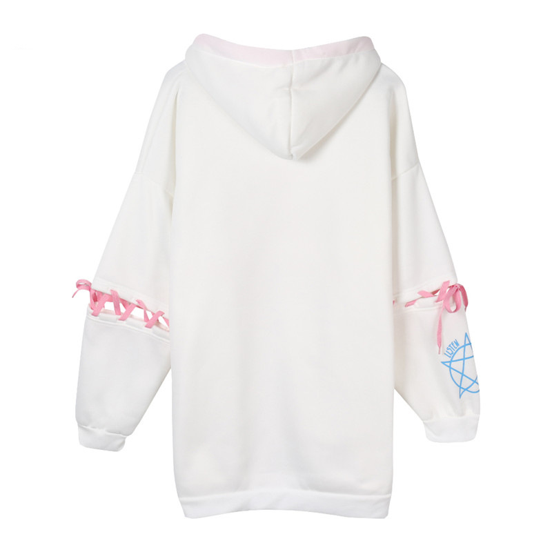 Cute Rabbit Evil Pentagon Lace Up Long Sleeve Hoodie Oversize Sweater Sweatshirt Pullover Jumper E-Girl Kawaii Korean Japanese Harajuku Streetwear