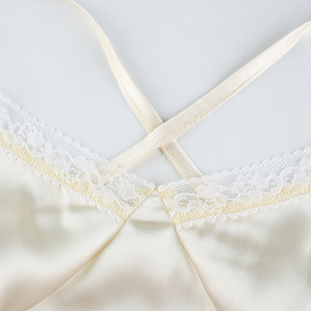 Sexy Bandage Lace Trim Sweet Satin V Neck Crop Top Camisole Spaghetti Strap Backless Shirt E-Girl Kawaii Korean Japanese Harajuku Streetwear