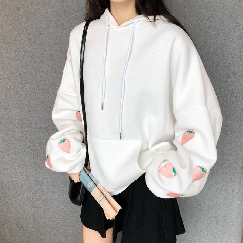Cute Pastel Purple Strawberry Embroidery Patch Oversized Hoodie Sweater Sweatshirt Pullover Winter E-Girl Kawaii Korean Japanese Harajuku Streetwear