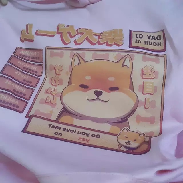 Cute Pastel Shiba Inu Dog Cartoon Print 90s Oversized Hoodie Sweater Sweatshirt Pullover Winter E-Girl Kawaii Korean Japanese Harajuku Streetwear