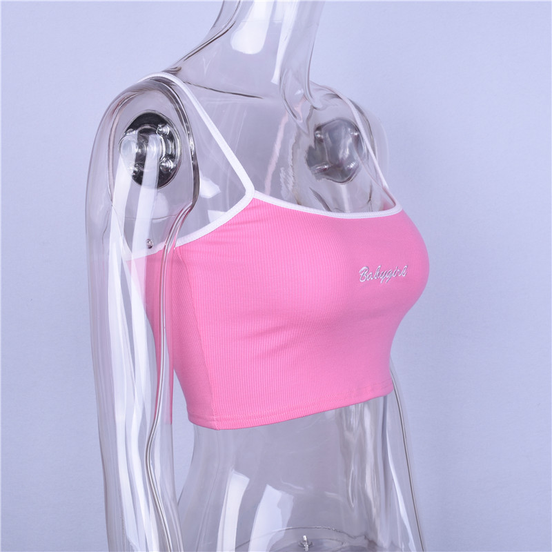 Sexy Pink Babygirl Letter Embroidery Spaghetti Strap Patchwork Crop Top Summer T-shirt E-Girl Kawaii Korean Japanese Harajuku Retro Streetwear Fashion