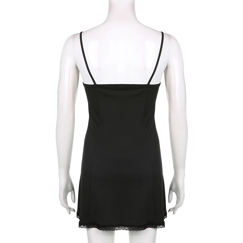 Cute Sexy Black Lace Bow Patchwork Retro Mini Dress Party Club Summer Aesthetic Casual E-Girl Kawaii Korean Japanese Harajuku