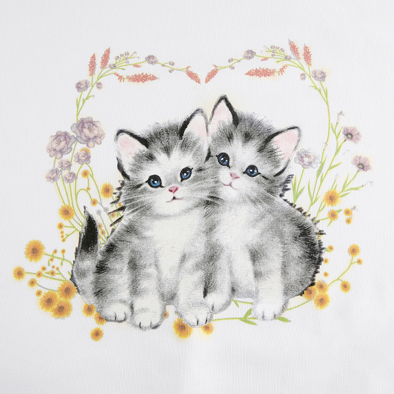 Kitten Cat Cartoon Print Sweatshirt Causal Long Sleeve Shirt Crew Neck Oversize Loose Sweater E-Girl Kawaii Korean Japanese Harajuku Streetwear