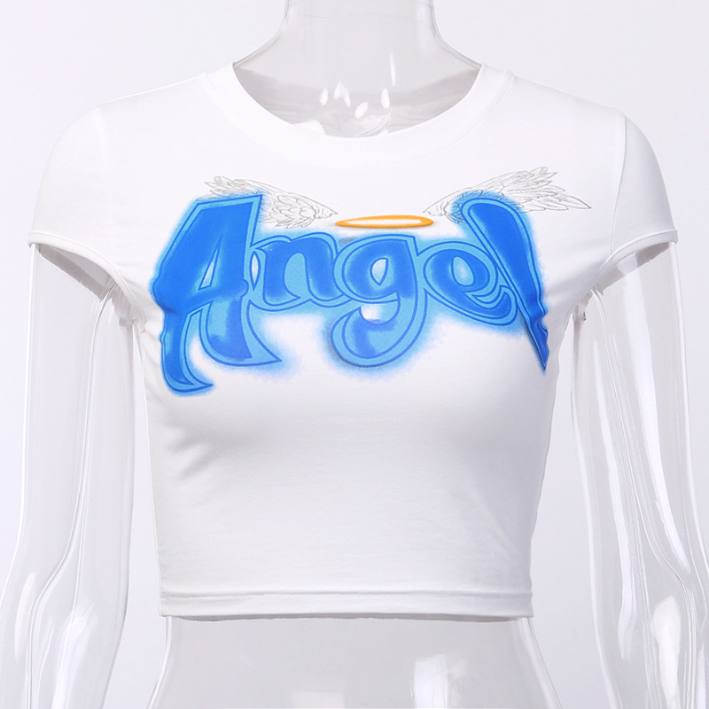 Sexy Angel Letter Graphic Print Casual Summer Short Sleeve Shirt T-shirt Tee Top E-Girl Kawaii Korean Japanese Harajuku Retro Streetwear Fashion