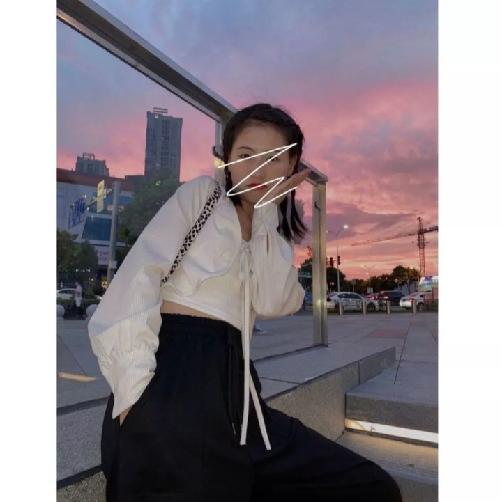 Cute Sweet White Lace Up Loose Cropped Long Sleeve Shirt Cardigan Pullover Aesthetic Casual Summer E-Girl Kawaii Korean Japanese Harajuku