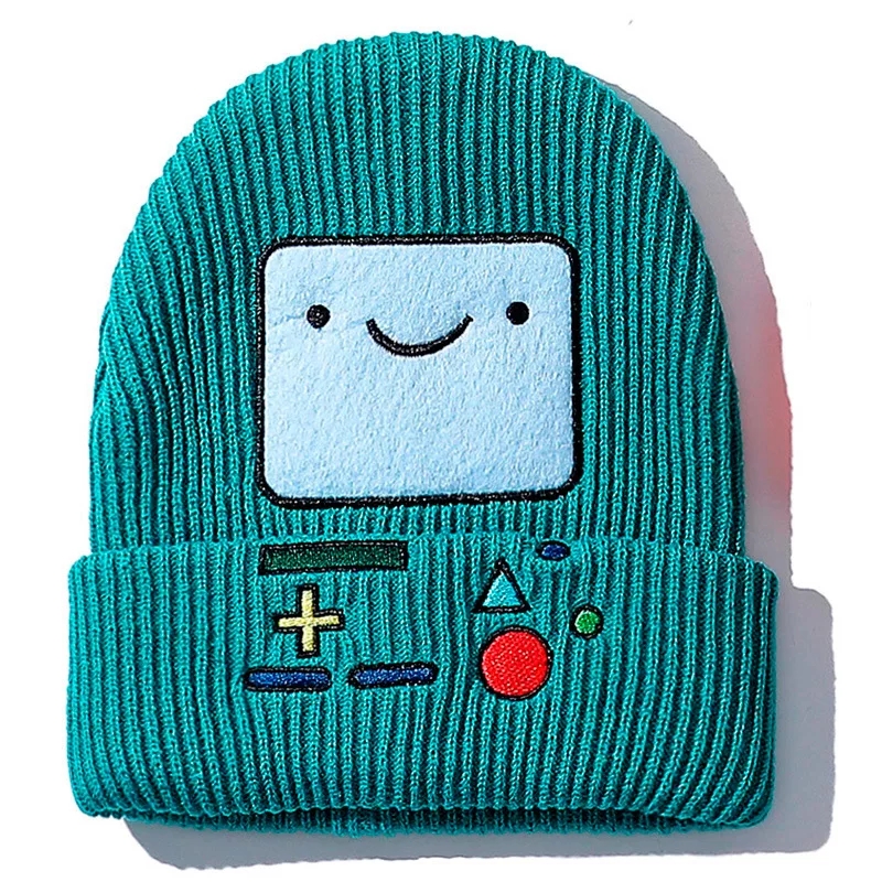 Cute BMO Game Boy Cartoon Embroidery Beanie Knit Winter Cap Hat Unisex Aesthetic Casual Summer E-Girl Kawaii Korean Japanese Harajuku