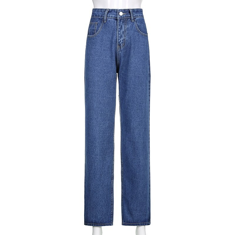 Cute 90s Buttery Print Casual Baggy Straight High Waist Mom Blue Denim Jean Bottom Pant Aesthetic E-Girl Kawaii Korean Japanese Harajuku Streetwear