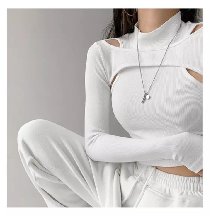 Cute 2pcs K-pop Black White Hollow Knit Long Sleeve Shirt Crop Top Fitness Streetwear Summer Aesthetic Casual E-Girl Kawaii Korean Japanese Harajuku