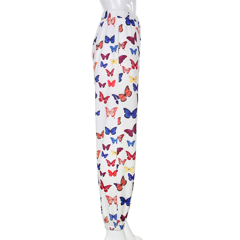 Cute Butterfly Rainbow Print Loose Baggy High Waisted Trousers Joggers Pants Sweats Bottom E-Girl Kawaii Korean Japanese Harajuku Retro Streetwear
