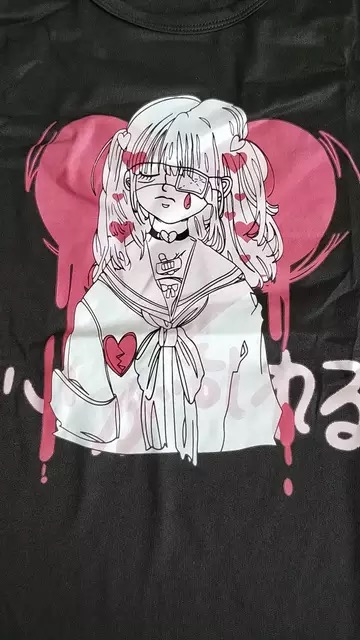 Cute Black Punk Goth Anime Girl Cartoon Print Short Sleeve Shirt Oversized Loose T-shirt Tee Top E-Girl Kawaii Korean Japanese Harajuku Streetwear