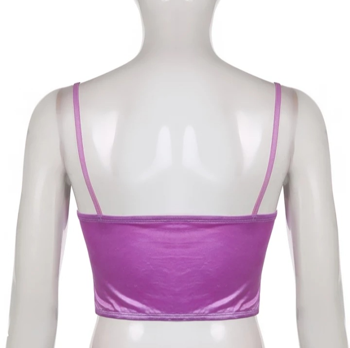 Cute Sexy Pink Satin Butterfly Corset Bustier Camisole Tank Crop Top Beach Party Summer Aesthetic Casual E-Girl Kawaii Korean Japanese Harajuku