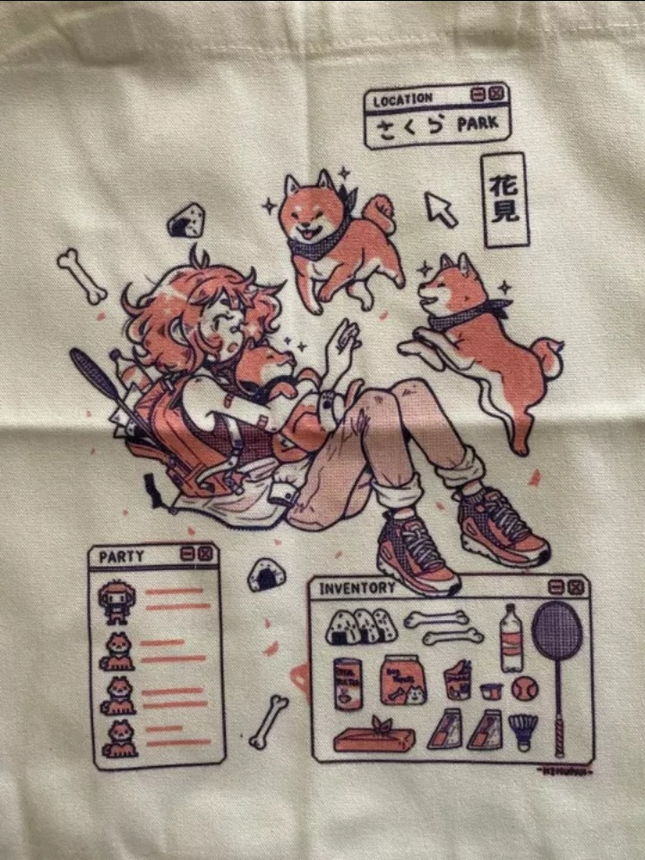 Cute Shiba Inu Anime Girl Cartoon Tote Canvas Bag Shopper Shoulder Bag Aesthetic Casual Summer E-Girl Kawaii Korean Japanese Harajuku