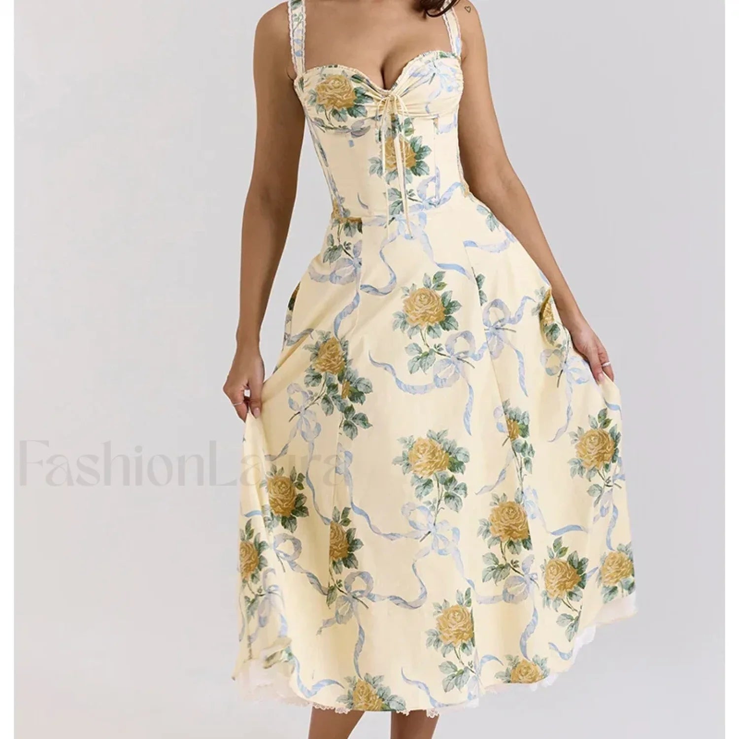Fishbone Waist Cotton Midi Dress
