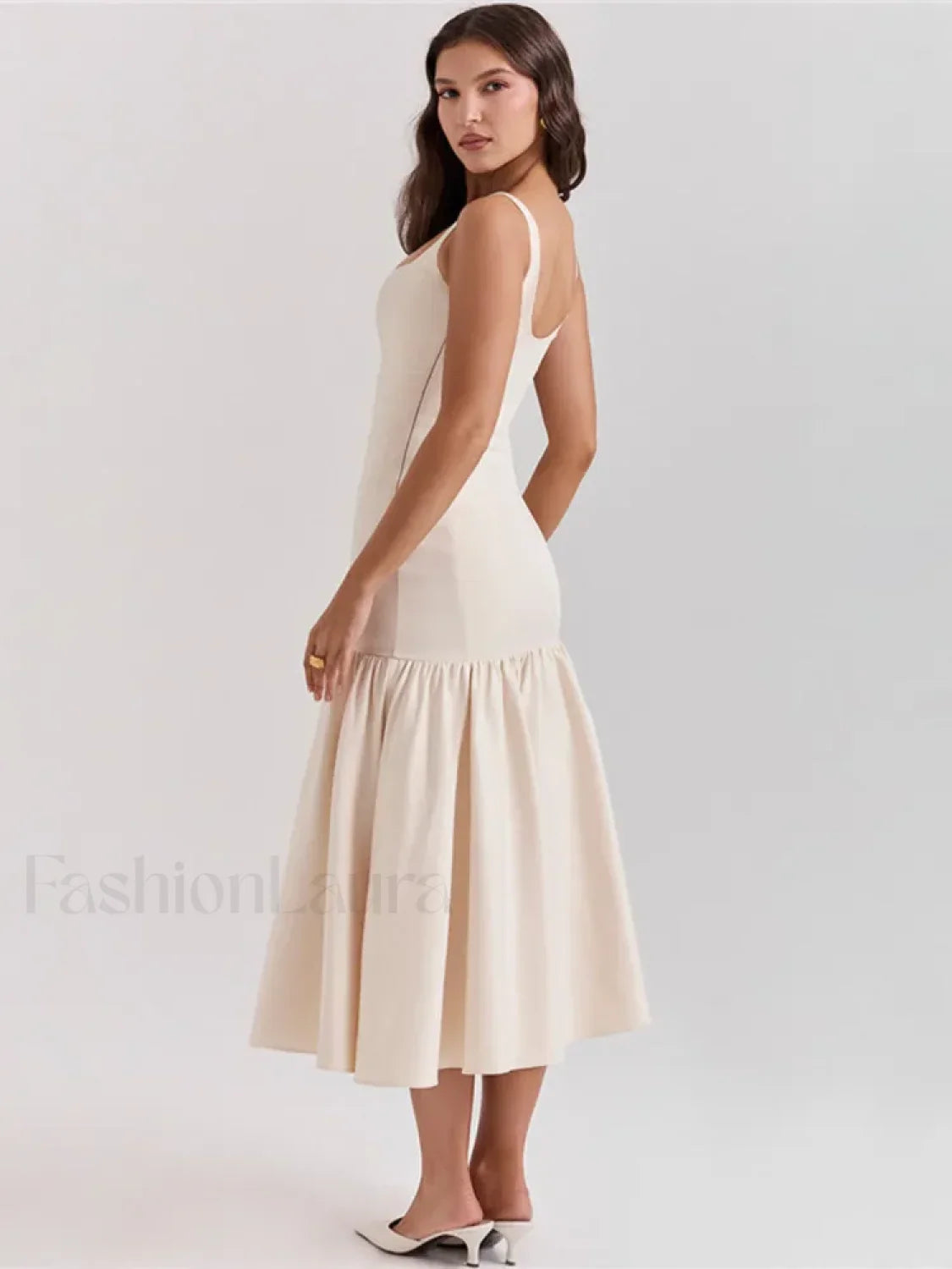 Fishtail Square-collar Midi Dress