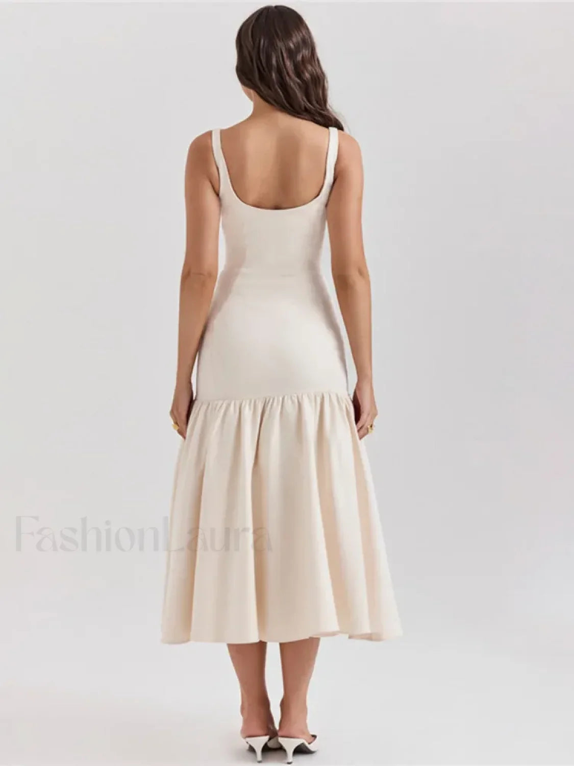 Fishtail Square-collar Midi Dress