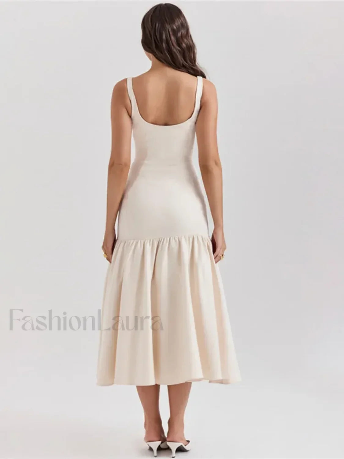 Fishtail Square-collar Midi Dress