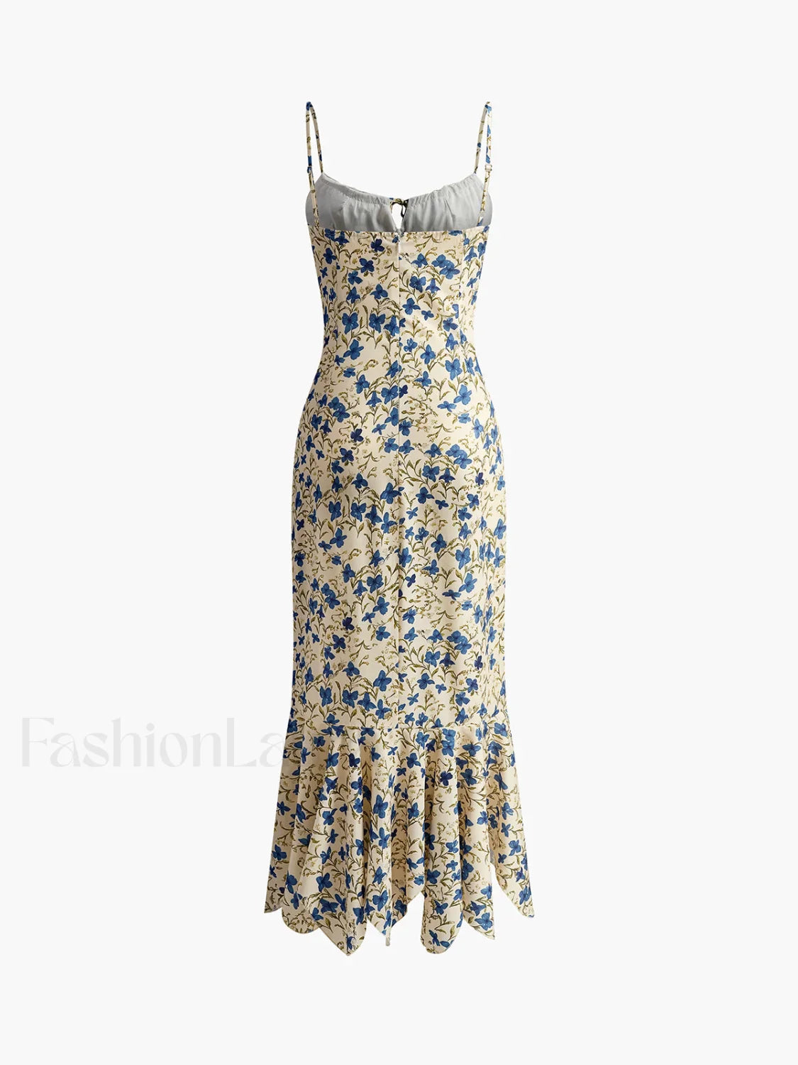 Blue Floral Print Knotted Irregular Hem Long Dress