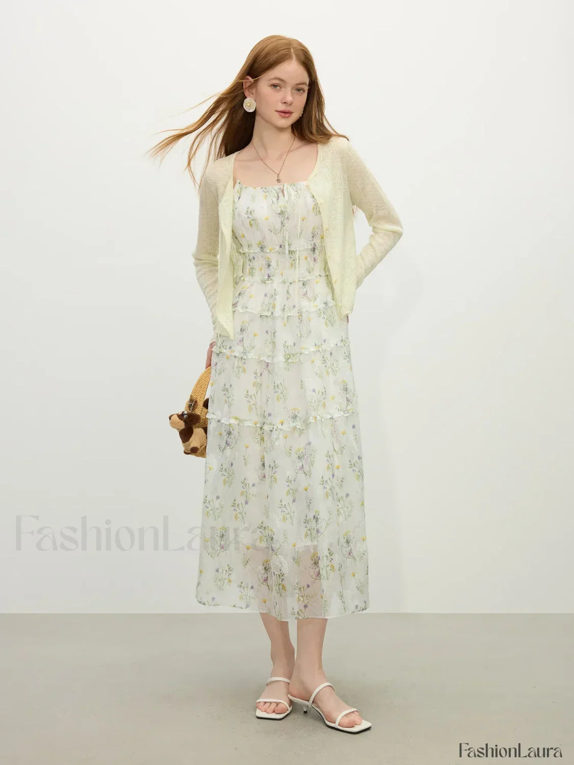 Floral Strappy X-line Midi Dress