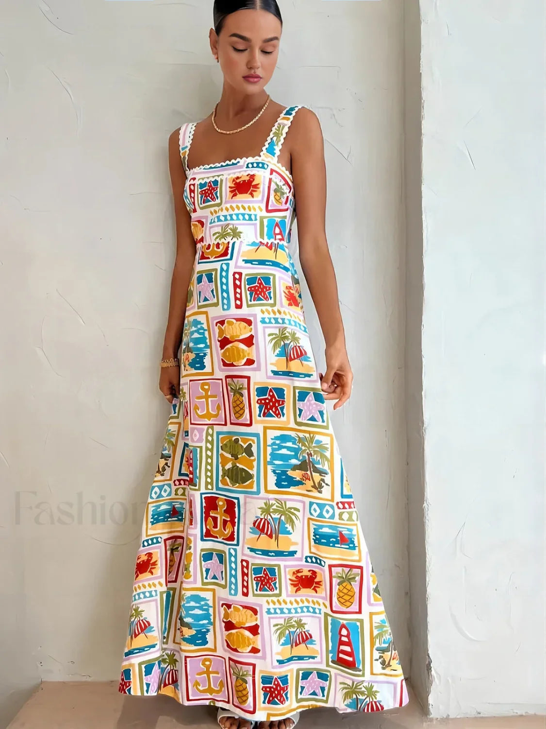 Multicolor Graffiti Print Sleeveless Long Dress
